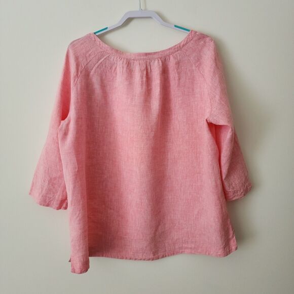 Christian Berg Womens Pure Linen 3/4 Sleeve Blouse Pink Pullover Top EU 44/US 12 - Picture 2 of 10